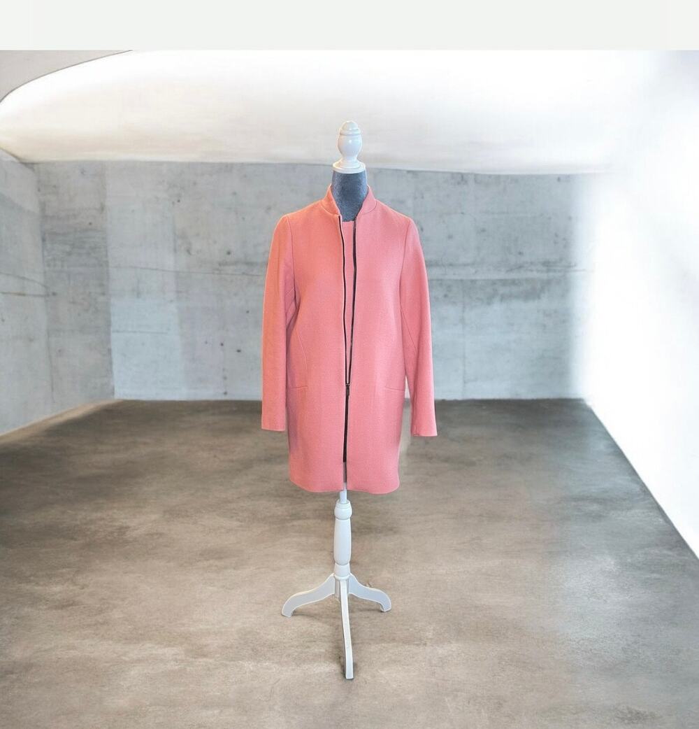 ZARA Basic Wool Blend Light Pink/Coral Pea Coat Jacket Size Small